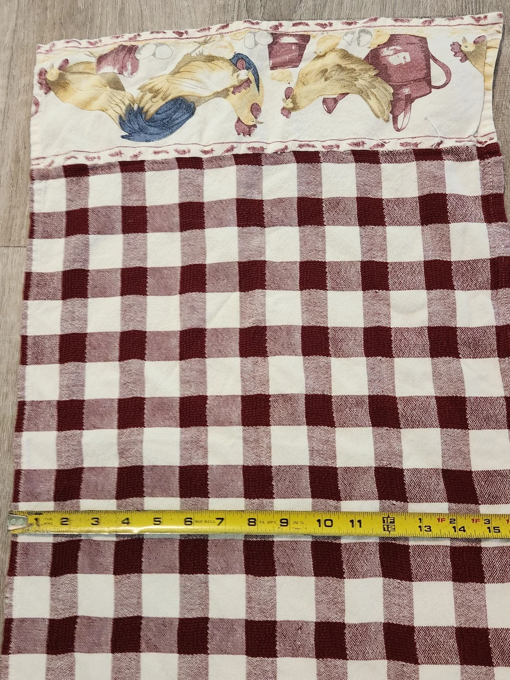 Roosters & Hens Burgundy & Cream Buffalo Check Table Runner